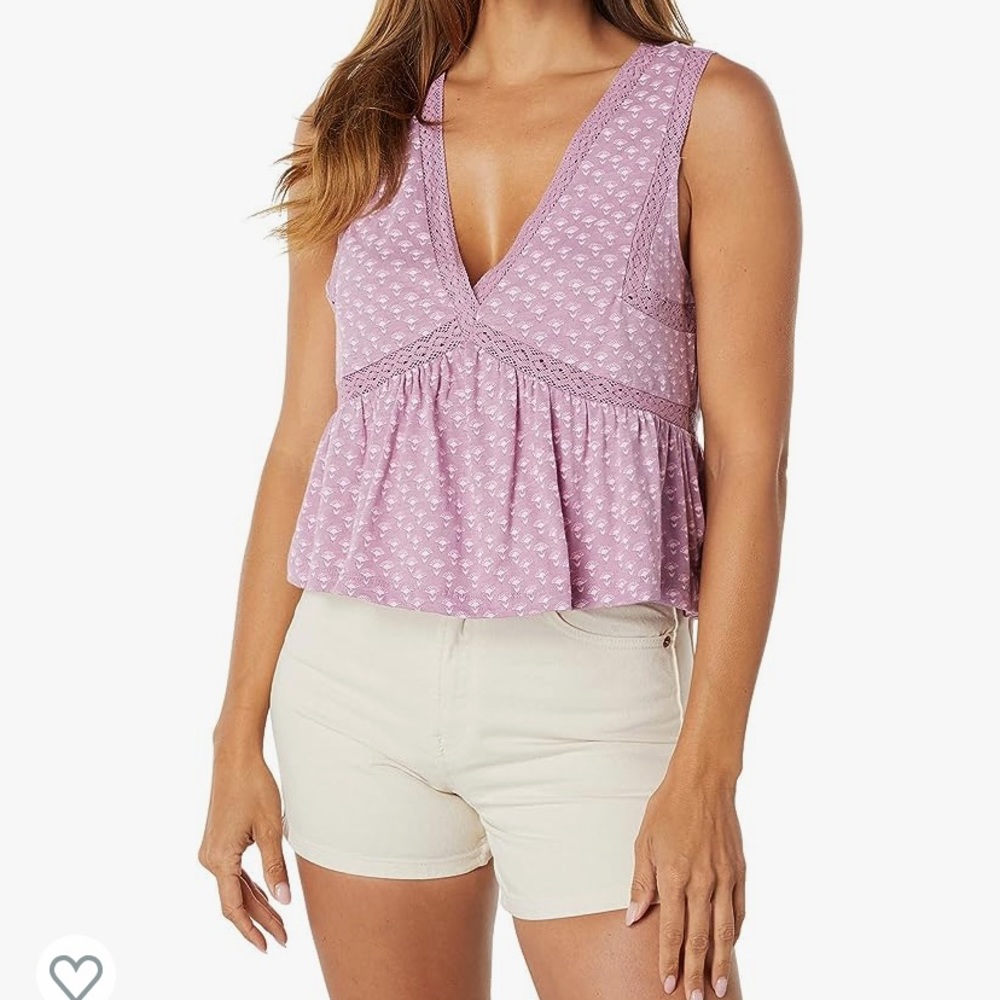 NWT Lucky Brand Pink Geo Lace Trim Tank Top, S